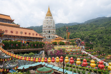 view of colorful buddhisum temple in penang malaysia asia