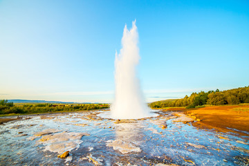 A landscape with Geysir, one of the biggest attraction of Iceland - 257532803