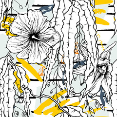 Tropical, stripe, animal motif. Seamless pattern