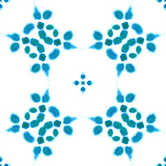 Blue Geometric Watercolor. Seamless Pattern.Surface Ornament.