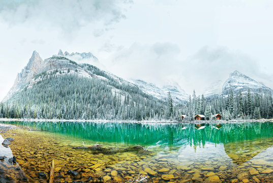 Lake O Hara in winter, Yoho National Park, Field, British Columbia, Canada