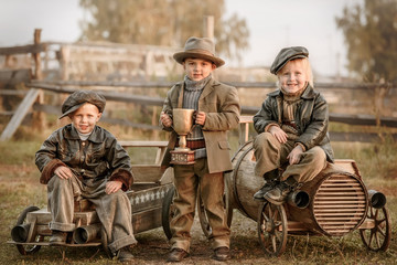 Portrait of three young rural drivers