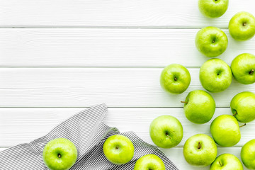 summer food with apples on light wooden background top view mock up