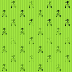 Seamless abstract pattern of skulls. Texture in green and black colors.