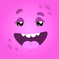 Vector funny moster square monster faces with different emotions, smiles, emoticon set for messenger, sticker, social media, animation, comic, newsletter, poster, banner, logo, icon, avatar.