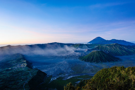 Indonesia, Java, Bromo Tengger Semeru National Park, Mount Bromo volcanic crater at sunrise