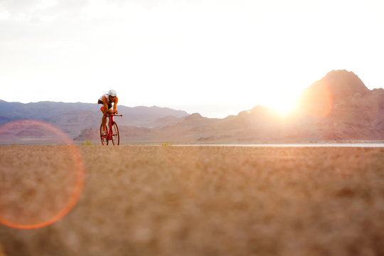Triathelete Training Out Near The Bonneville Salt Flats
