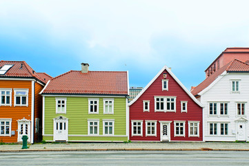Colorful wooden houses at street Nostegaten 39-45 in Bergen, Norway