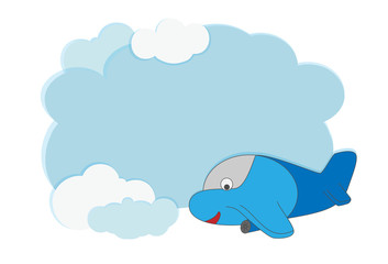 Children frame for text in the form of clouds and a cartoon plane. School frame for text, banner, lettering. Baby infobox design. Vector frame for text.