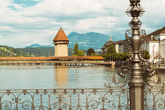 Chapel Bridge with tower Lucerne, Switzerland