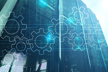 Gears mechanism, digital transformation, data integration and digital technology concept