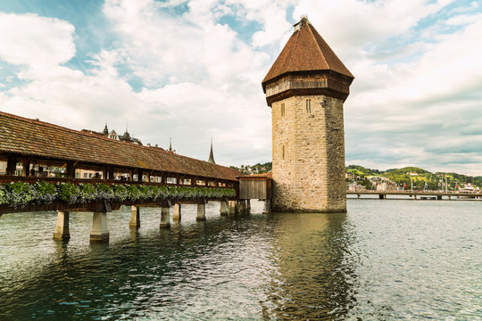 Chapel Bridge with tower Lucerne, Switzerland
