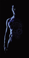 Nude torso of a man on a black background - 257540641