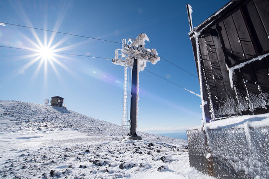 Ski lift at Mt Etna, Sicily, Italy