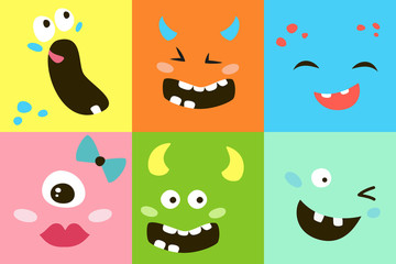 Set of cartoon monster faces.