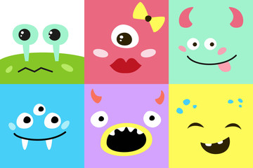 Set of cartoon monster faces.
