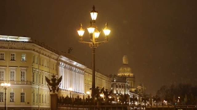 The square in front of Saint Isaac's Cathedral in Saint Petersburgl at night