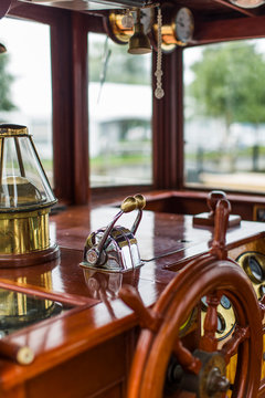 An antique wooden boat on the St. Lawrence River in upstate New York's 1000 Islands. 