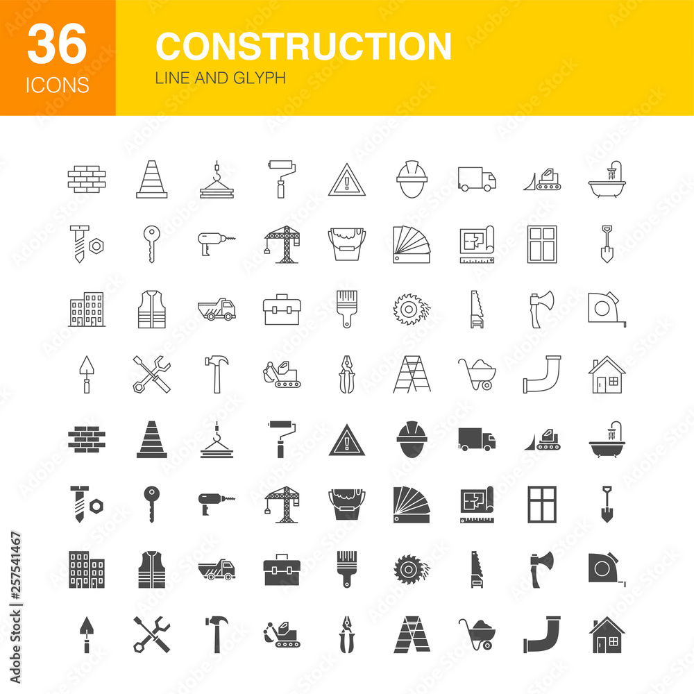 Wall mural Construction Line Web Glyph Icons