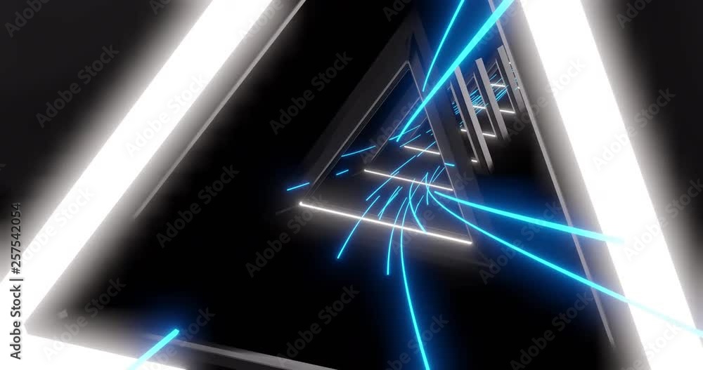 Poster 4k seamless loop flying into spaceship tunnel, sci-fi spaceship corridor. futuristic technology abst