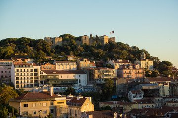 Obraz premium view over historic center in lisbon to castle