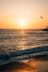 Sunset over the Pacific Ocean in Laguna Beach, Orange County, California