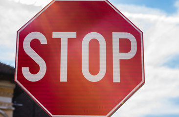 Targoviste, Romania - 2019. Stop sign at a junction.