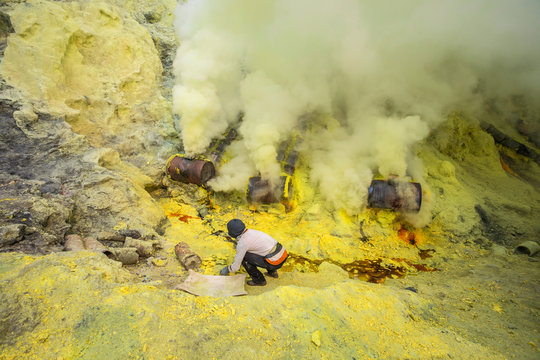 Worker at Ijen volcano,Java,Indonesia