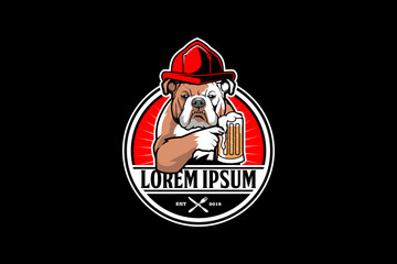 firefighters bulldog with beer vector logo template