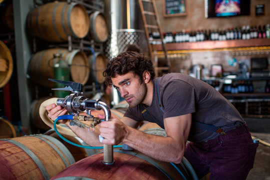 Winemaker working in winery 