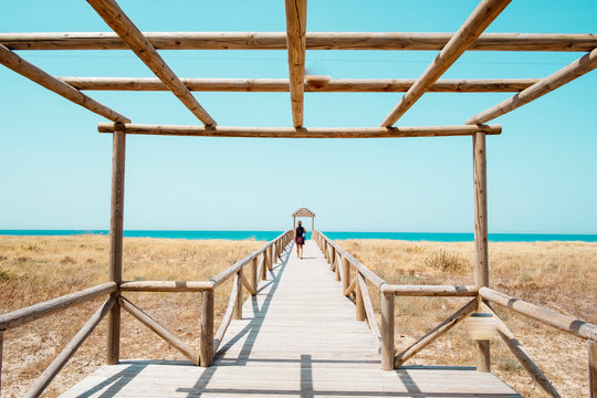 Beach walkway at beach of Zahara de Los Atunes, Cadiz, Andalusia, Spain