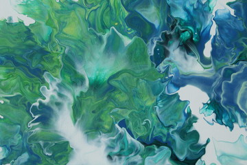 Abstract blue and green acrylic painting of tempest.