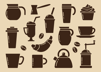 Brown coffee set. Vector illustration