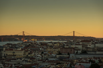 bridge and cityscape at sunset