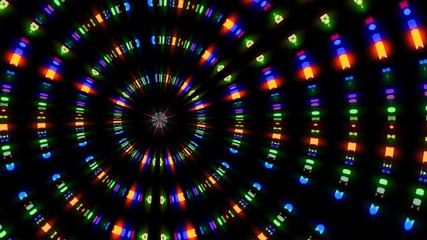 flashy blinking circle animation moving to the left. Colorful LED Dancefloor Background. Techno and Dance Music Backdrop. Equalizer Audio Background.