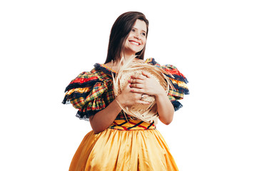 Obraz premium Brazilian woman wearing typical clothes for the Festa Junina - June festival
