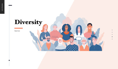 Technology 3 - Diversity - modern flat vector concept digital illustration of various people presenting person team diversity in the company. Creative landing web page design template