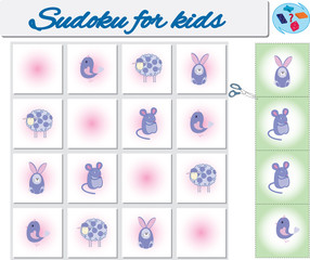 Sudoku for kids with colorful geometric figures. Game for preschool kids