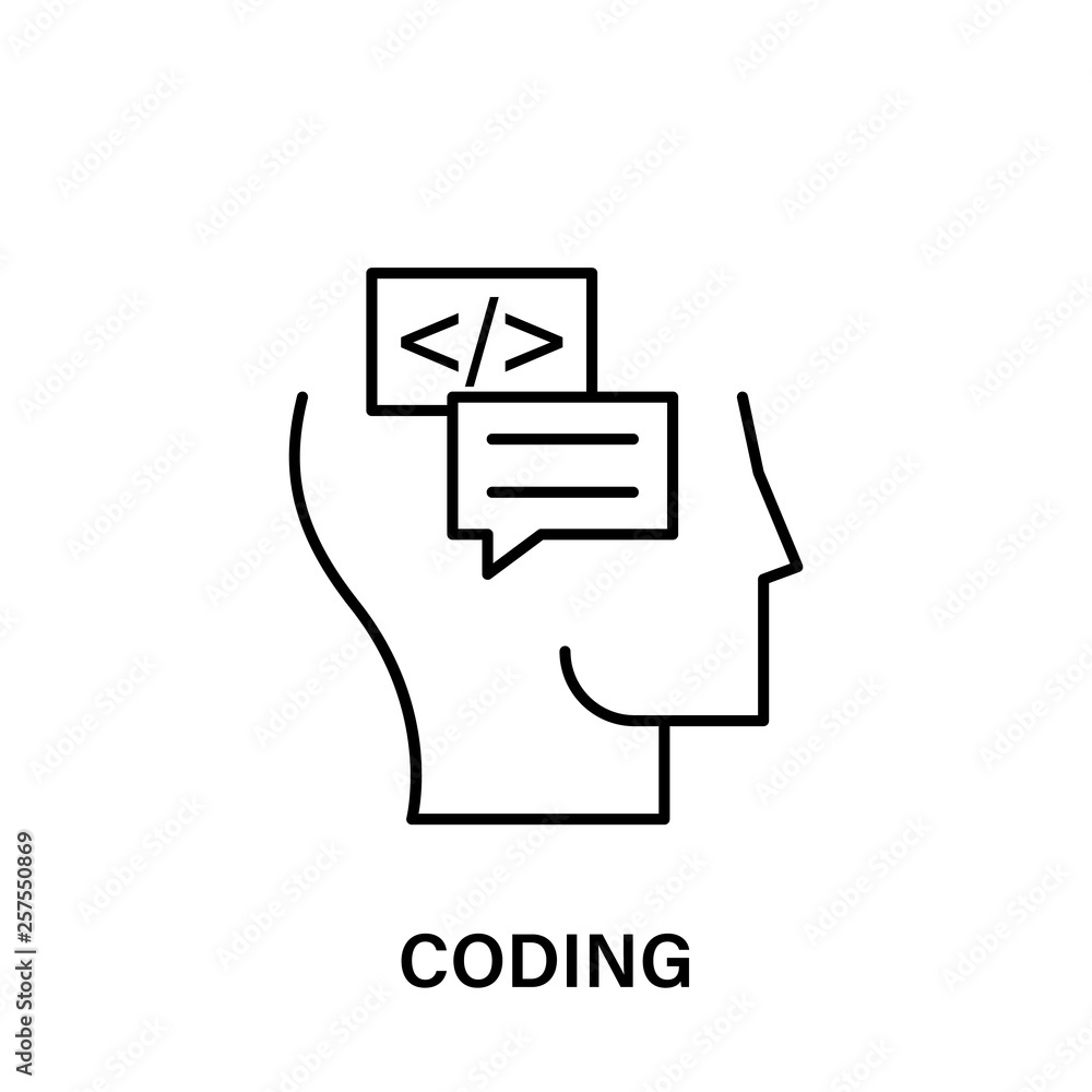 Poster thinking, head, coding, bubble icon. element of human positive thinking icon. thin line icon for web