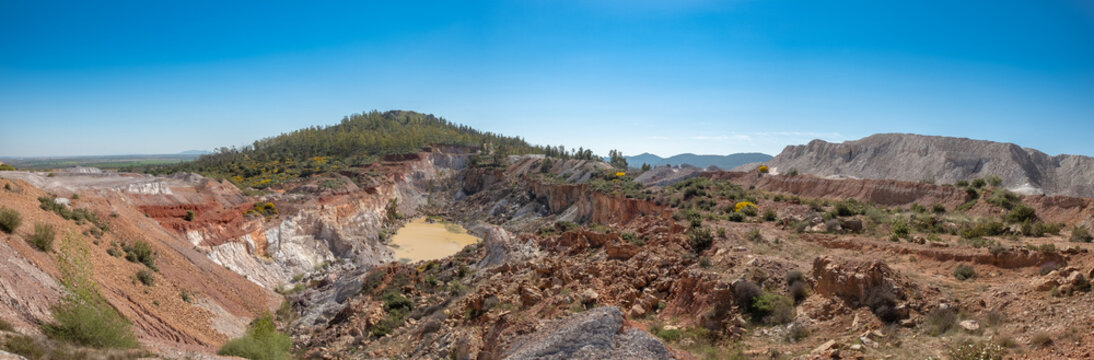 View from the top of the open exploitation mine located in the town of La Zarza, Alange, Extremadura, Spain