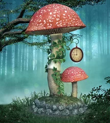 Big red mushroom with ivy around its stem - 3D illustration © EllerslieArt