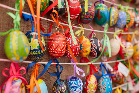 KIEV, UKRAINE - APRIL 15, 2017: The beautiful Easter egg with painted Cross in armenian Style, on April 29 in Kiev