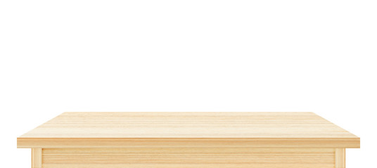 Brown wooden table top isolated on white background. Used for display or montage your products.