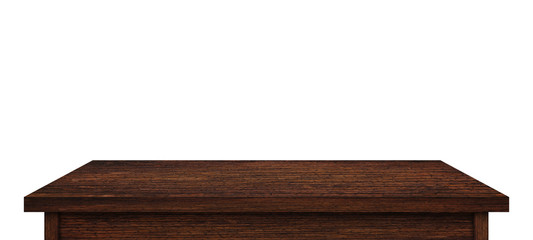 Brown wooden table top isolated on white background. Used for display or montage your products.
