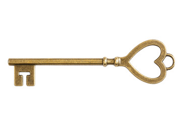 Old key isolated on white background with clipping path