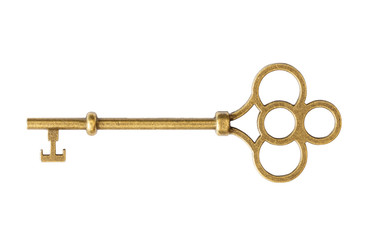 Old key isolated on white background with clipping path