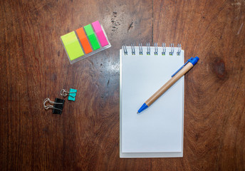Medical stuff in a wooden table