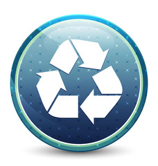 Recycle icon shiny sky blue round button