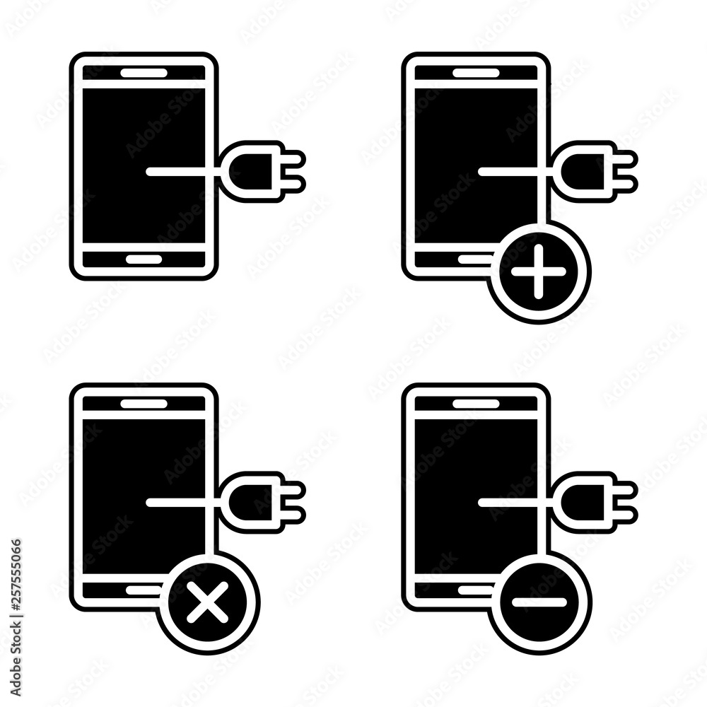 Poster set of connect to charge smartphone icon. element of phone for mobile concept and web apps icon. gly