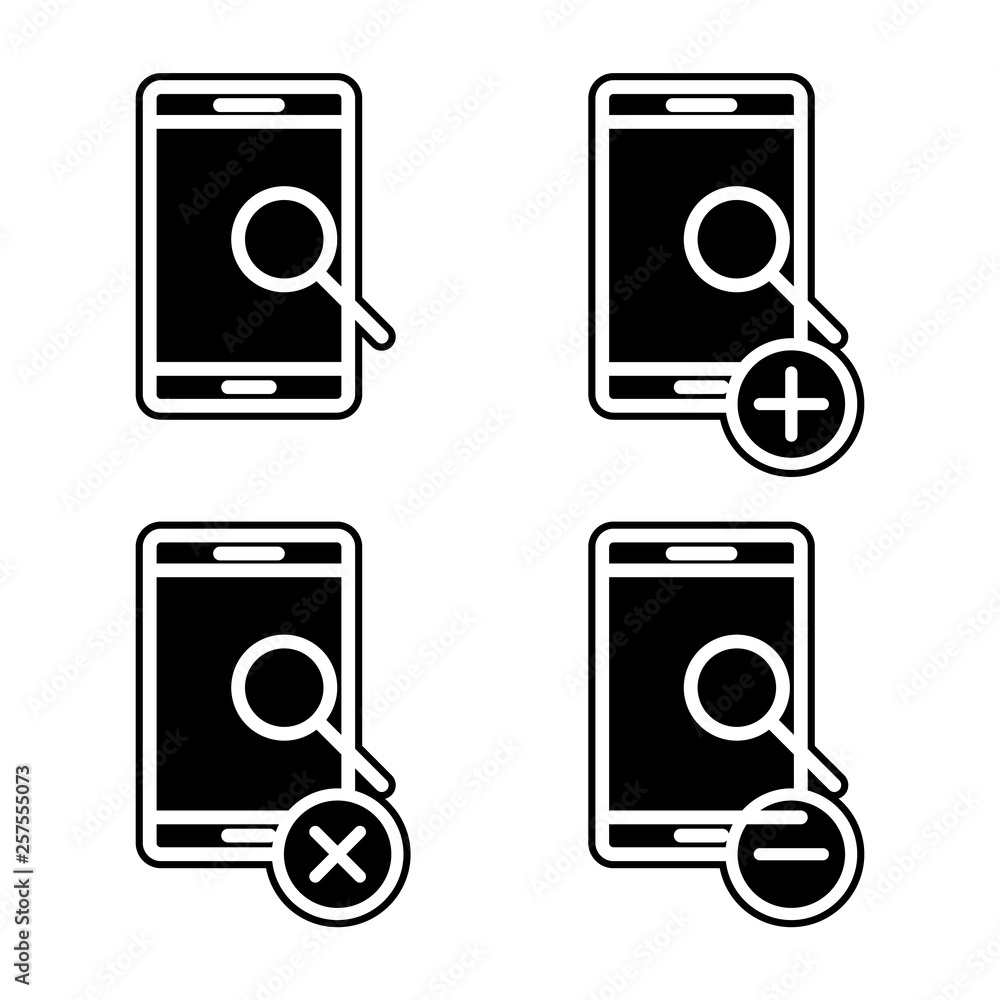 Poster set of search smartphone icon. element of phone for mobile concept and web apps icon. glyph, flat ic